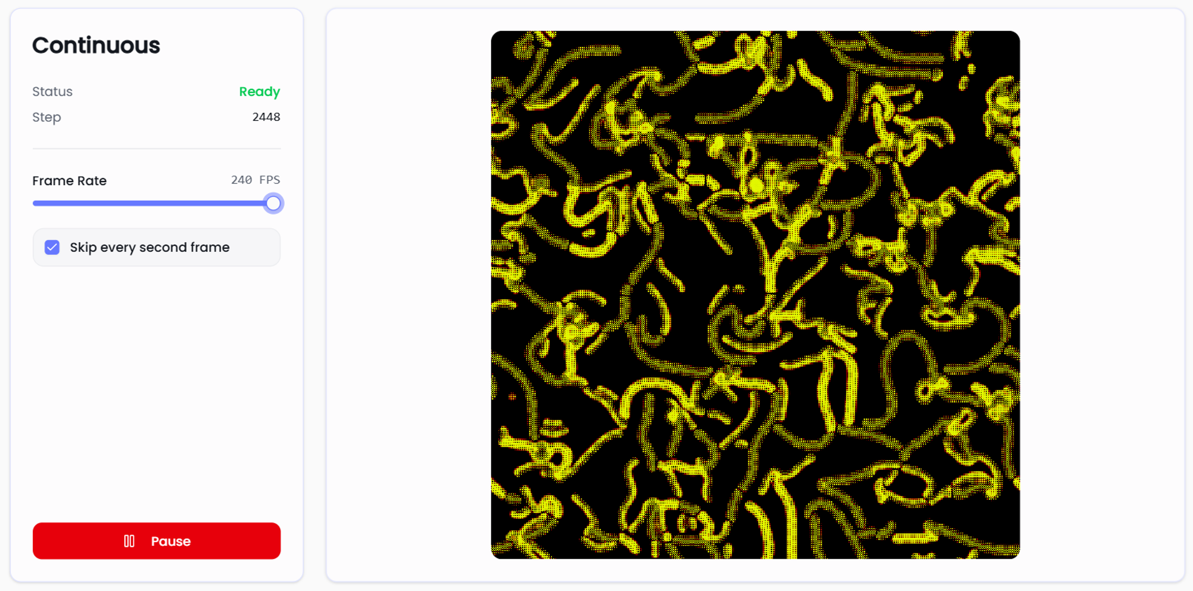 The Continuous Cellular Automata Simulator on the MDN NeuralCA website.