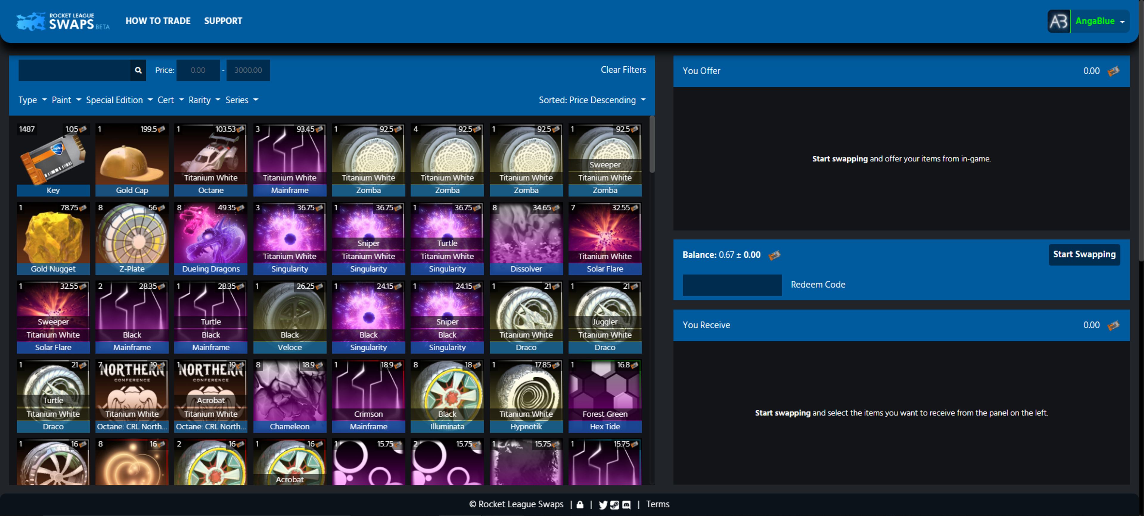 The early RLSwaps trading interface.