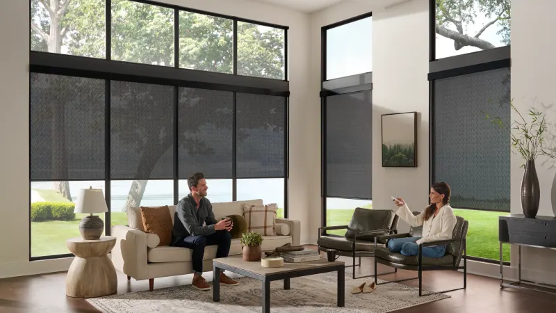 Roller shades in a family room