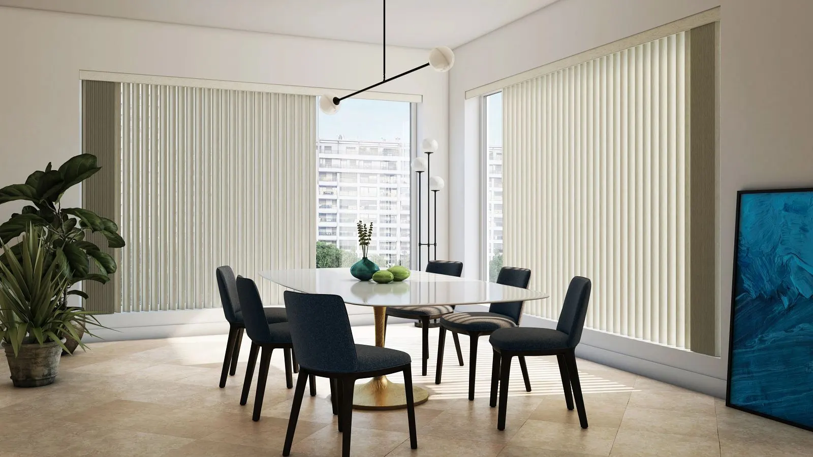 Vertical blinds on a sliding glass door