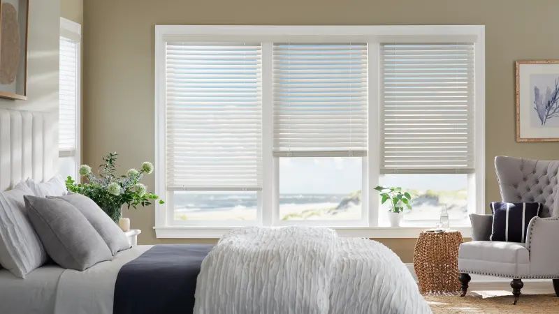 Real wood blinds in a home office