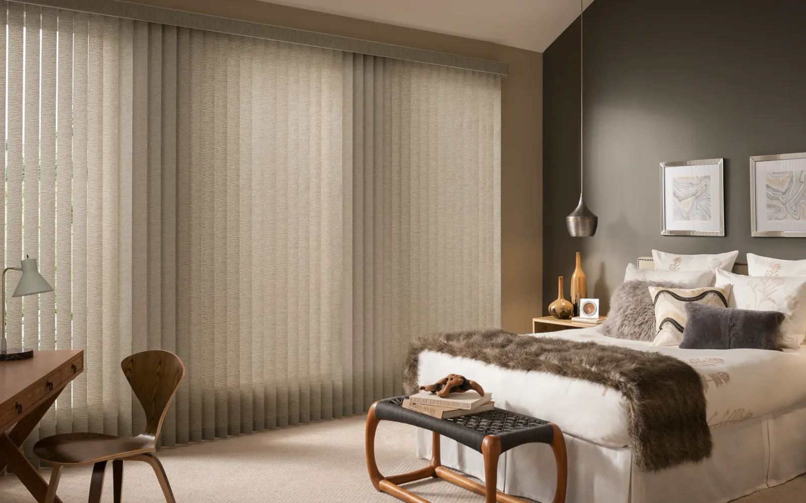 Vertical blinds on a sliding glass door