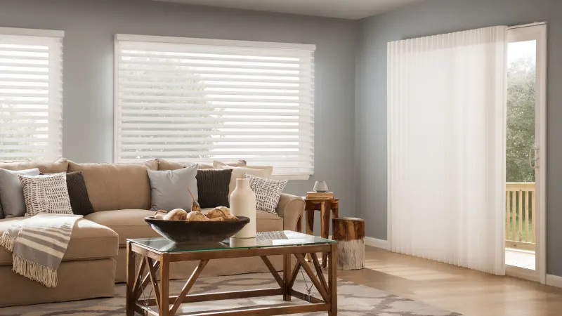 Sheer drapery panels on a patio slider