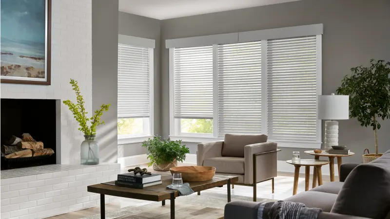 Real wood blinds in a living room