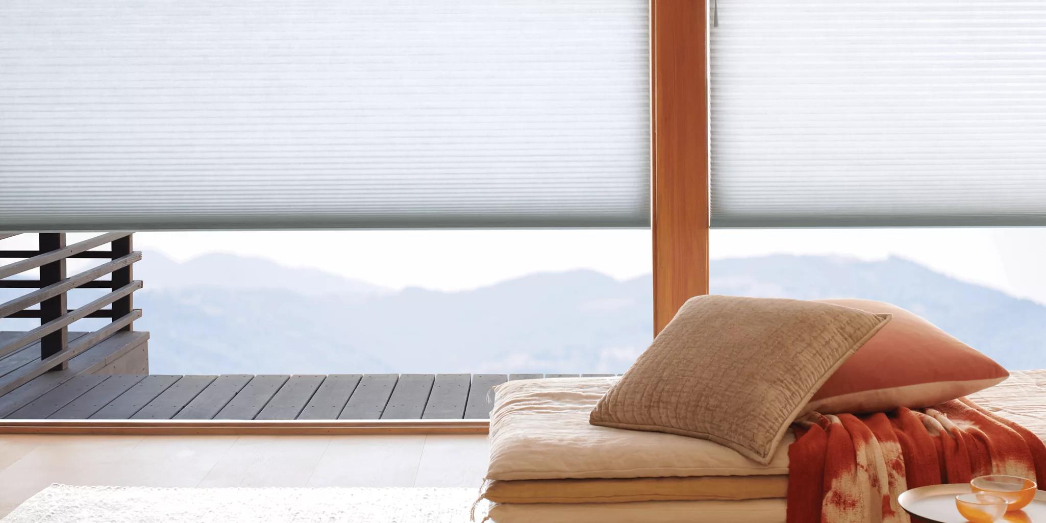 Duette Honeycomb Shades on large windows detail close up