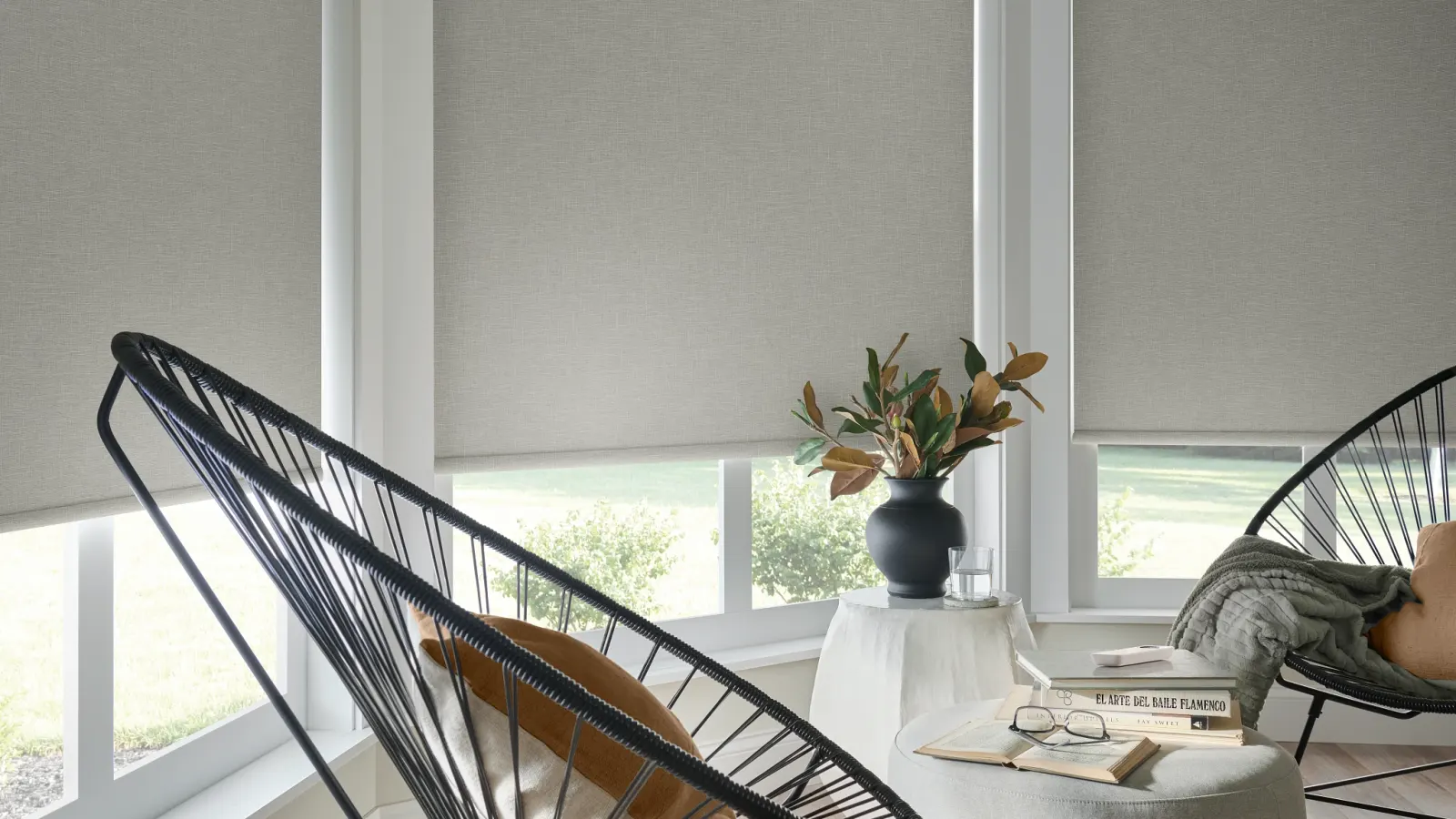Roller shades in a modern family room