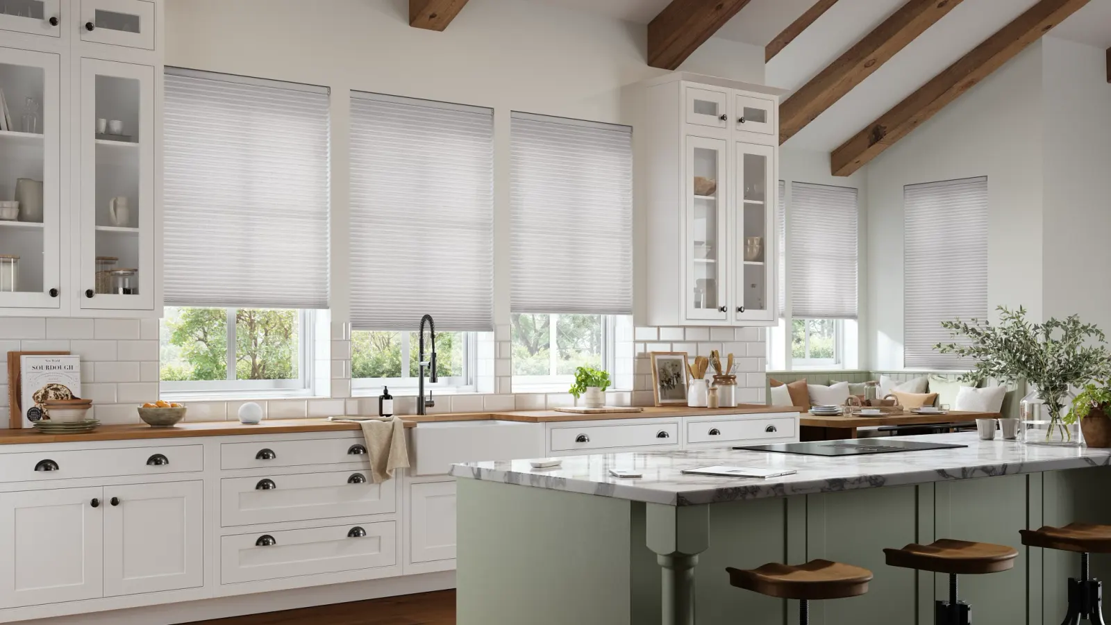 Honeycomb shades installed in a bedroom