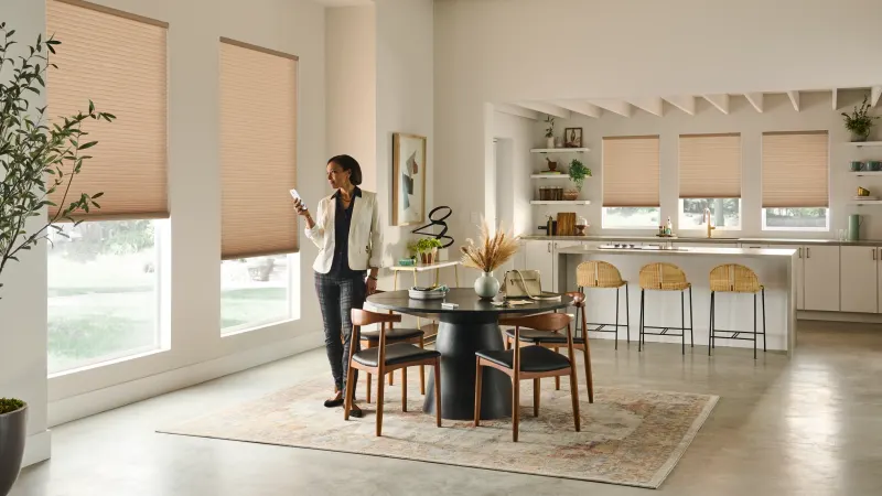 Honeycomb shades in a bedroom
