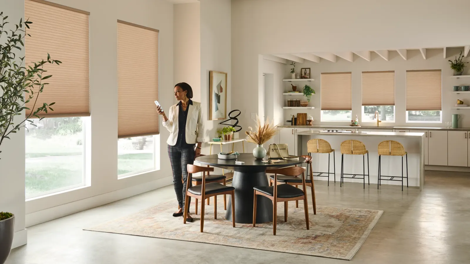 Cellular honeycomb shades in a bright bedroom
