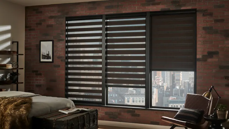 Shades in a brick-walled office