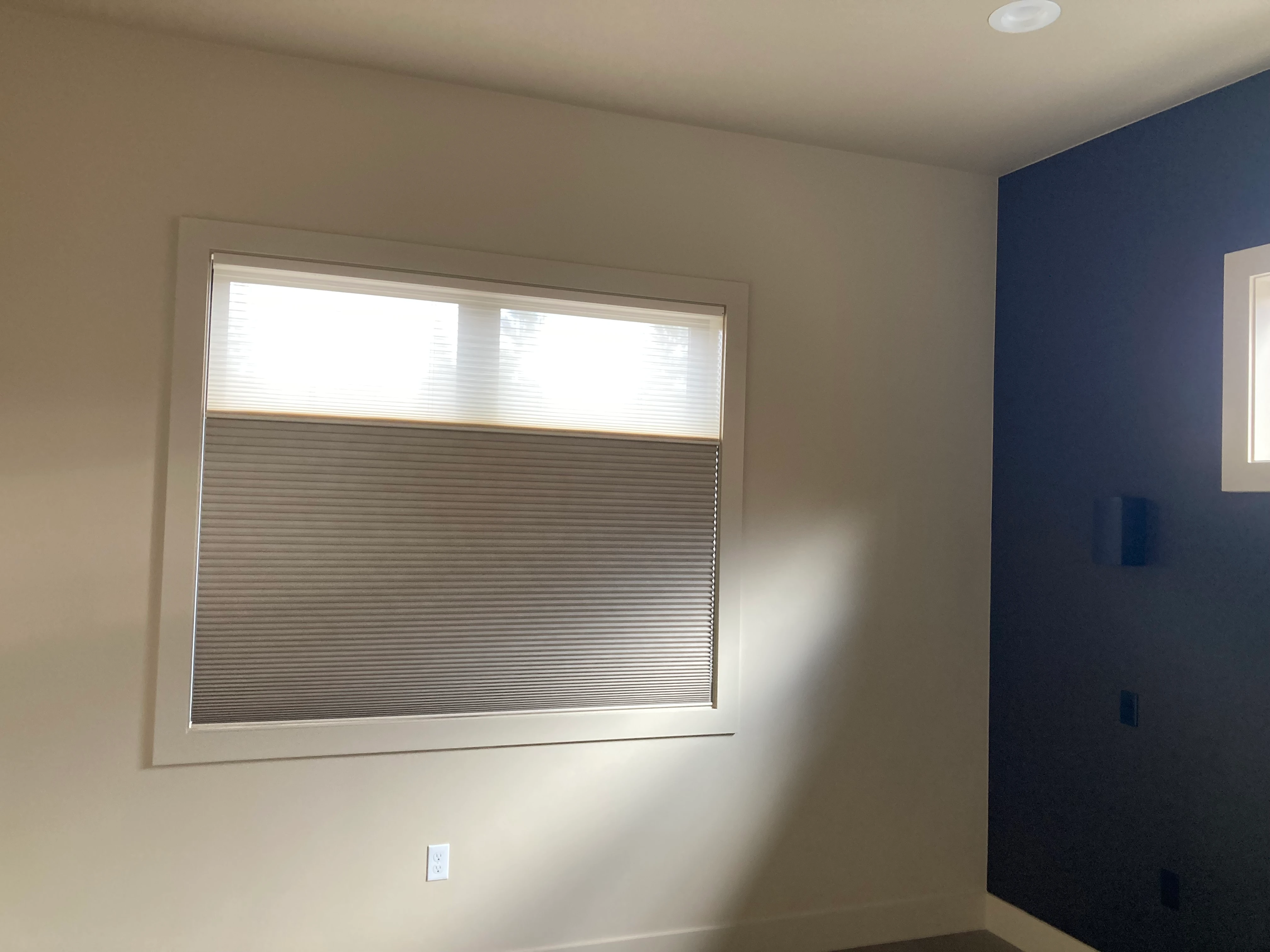 A window with Hunter Douglas shades.