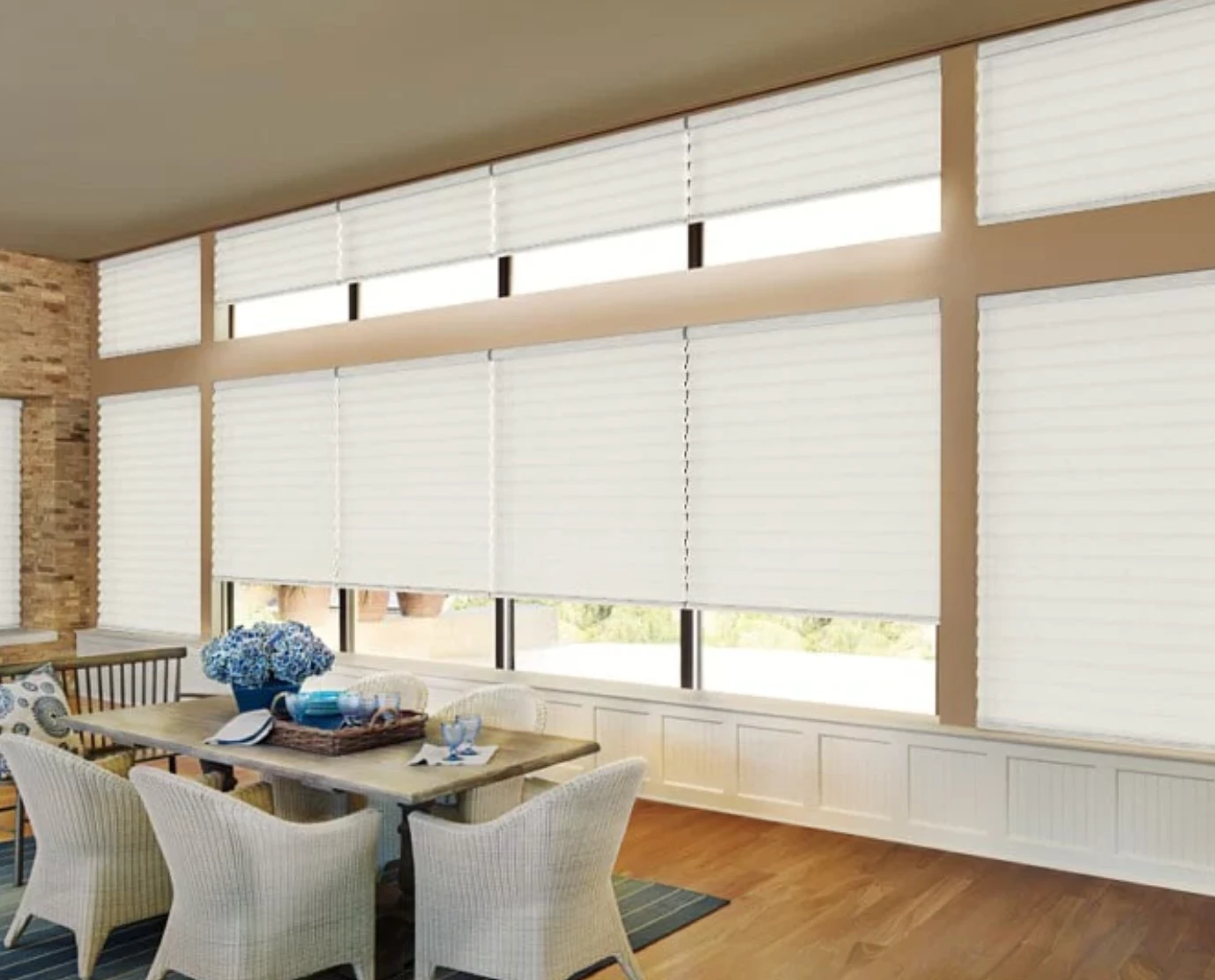 custom window coverings in dining room and out of reach windows