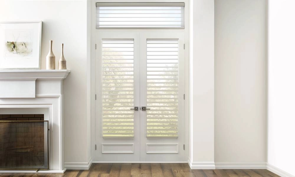 Custom-fit Silhouette® Sheer Shades on exterior doorway.