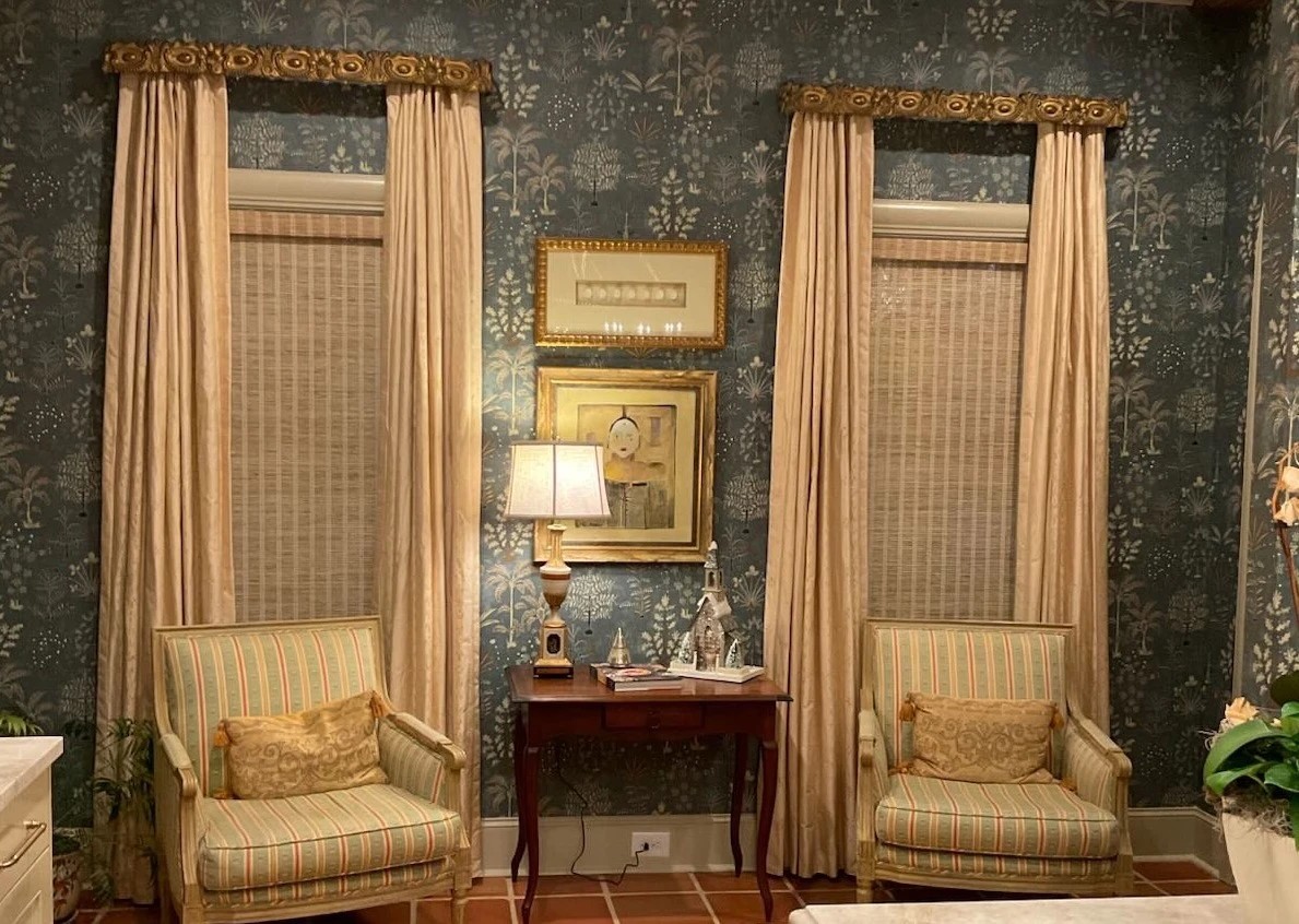 Windows with drapery.