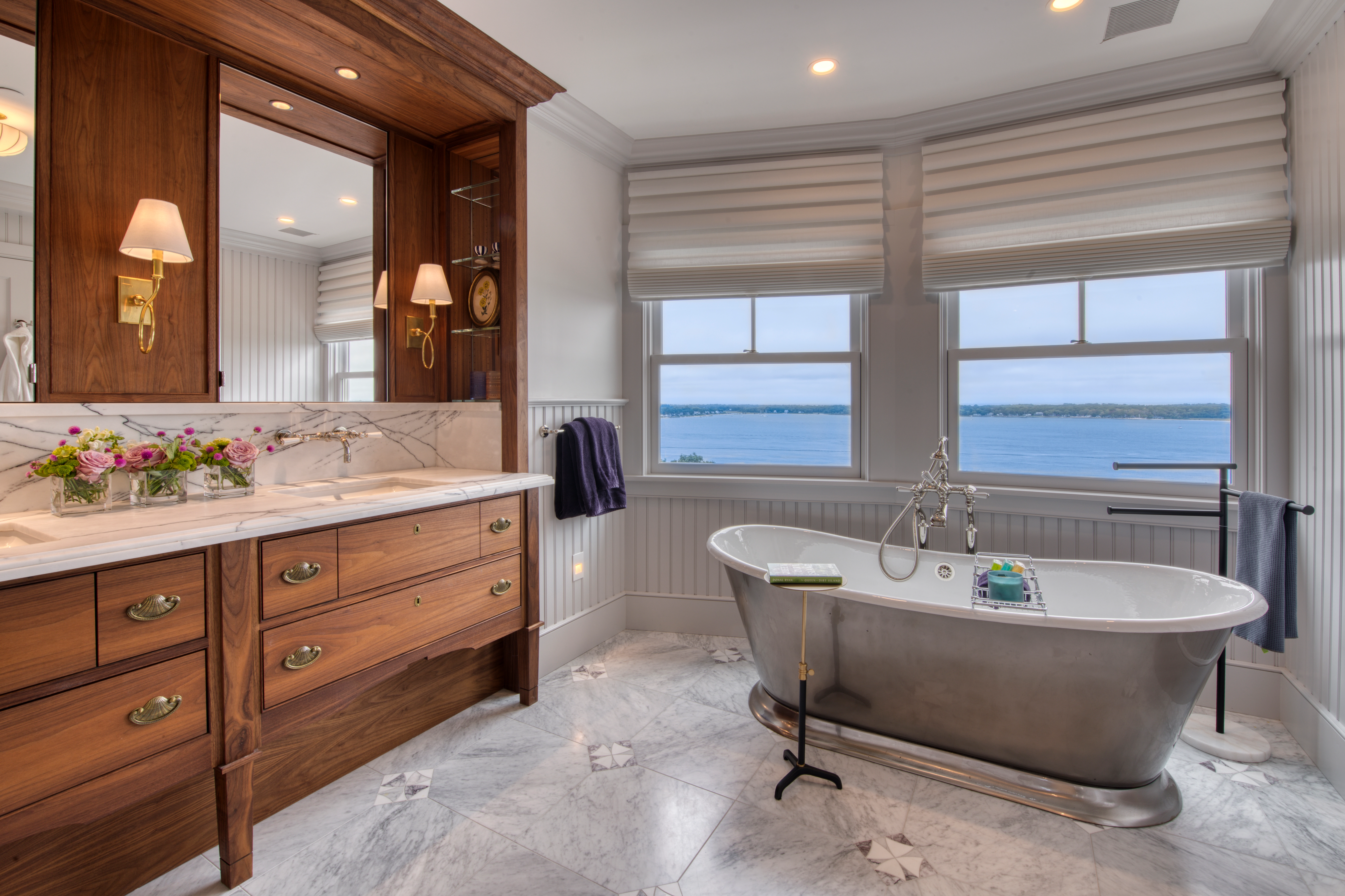 Bedroom windows with shades.