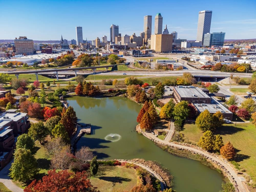 View of Veteran's Park in Tulsa. OK.