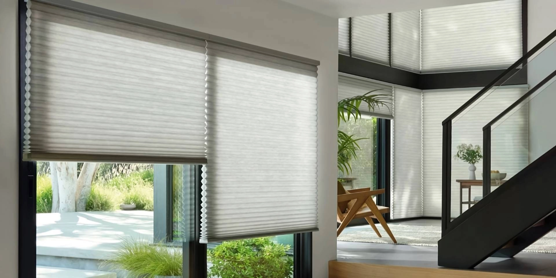 Stylish Hunter Douglas Duette® Cellular Shades on several large windows in a residential home near Cambridge, MD