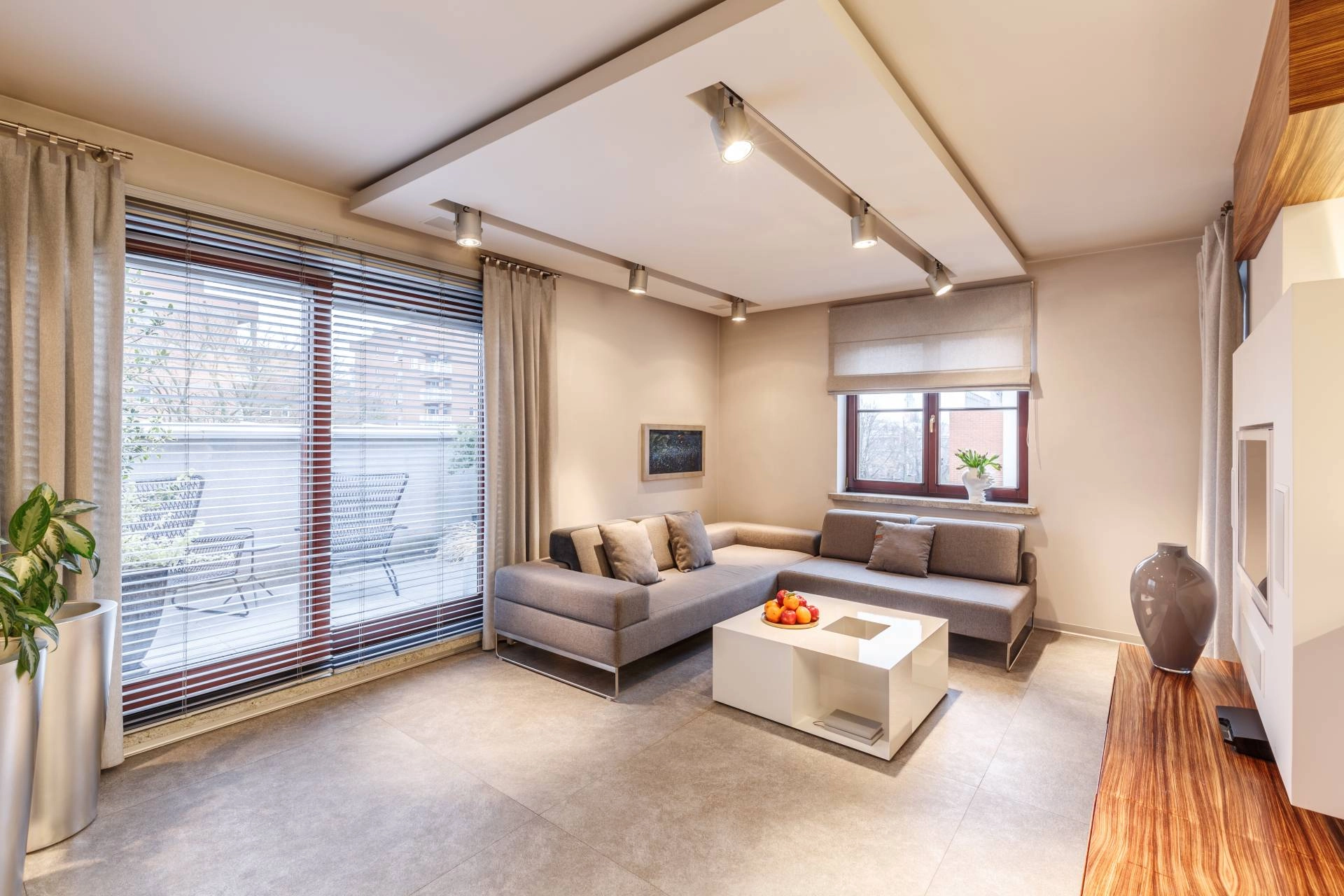 Sliding glass door blinds in a living room near Mount Pleasant, SC.
