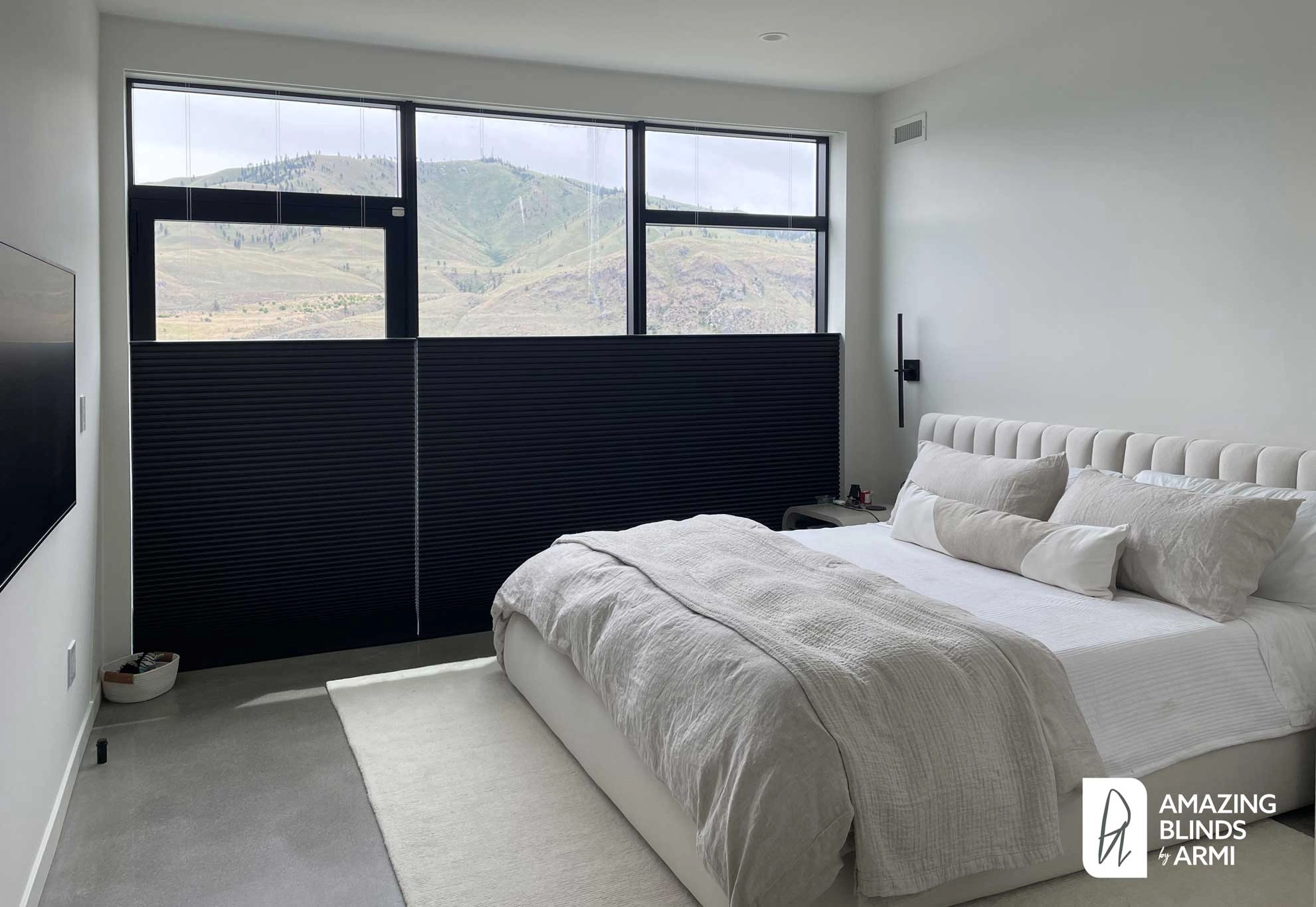 Bedroom windows with blinds.