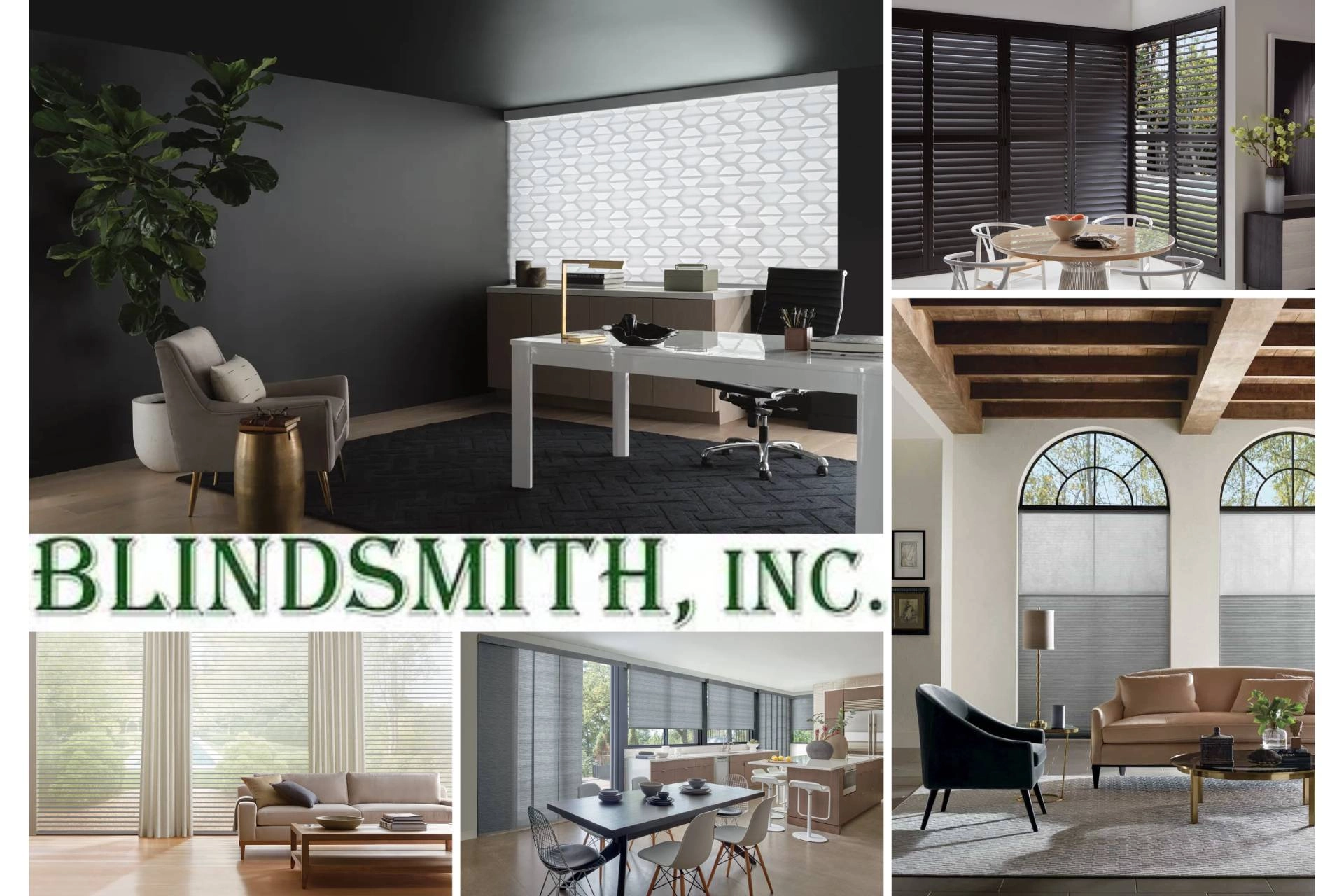 A collage of Hunter Douglas window treatments in different spaces near Arvada, CO