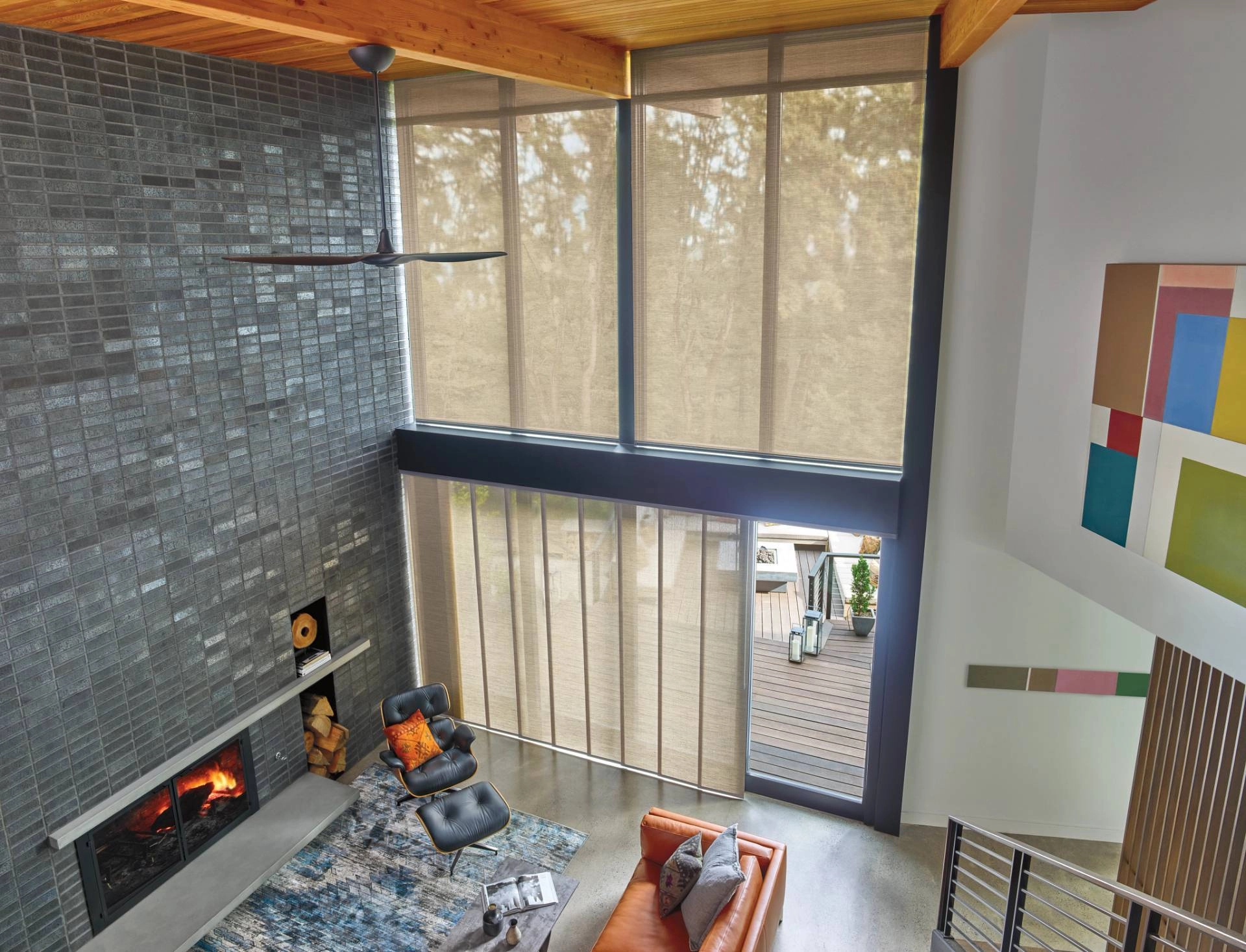 Hunter Douglas Skyline® Panel-Track Blinds covering a patio door near Youngstown, OH.