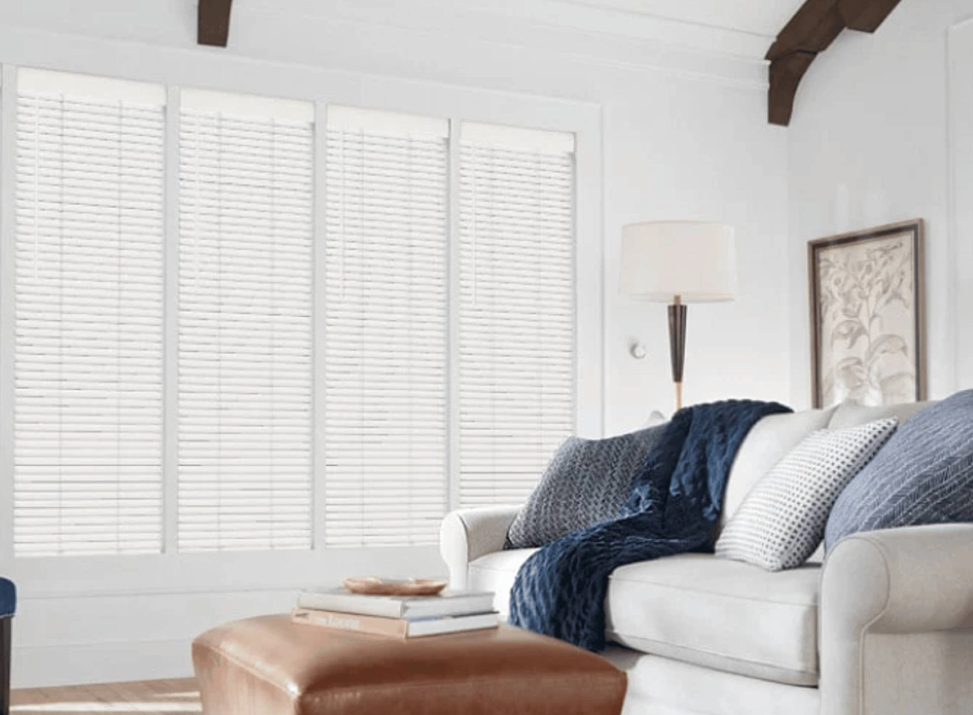 Hunter Douglas Parkland® Wood Blinds in a traditional living room near Freeland, MI