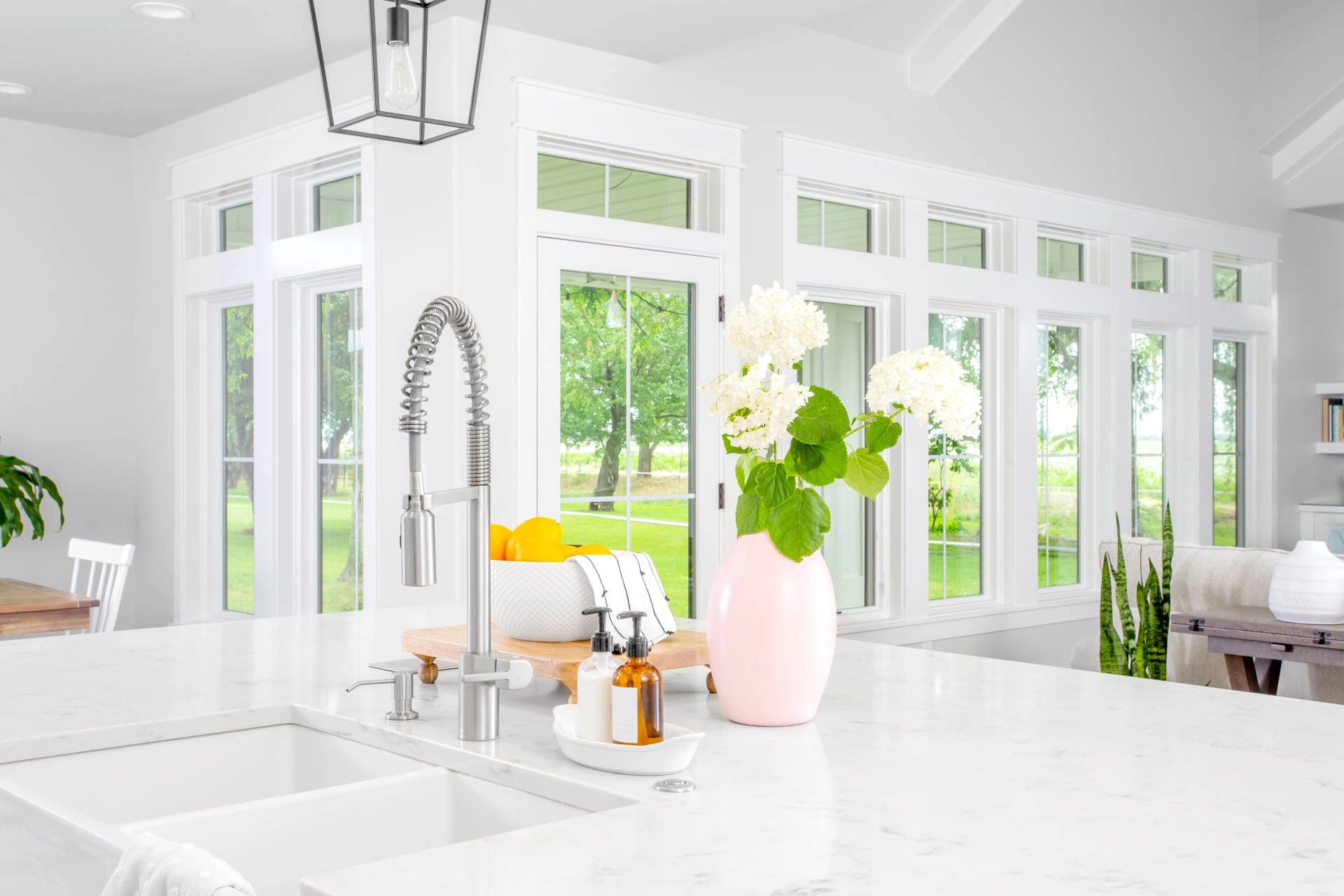 Farmhouse kitchen with transom windows and kitchen island near City of Industry, CA