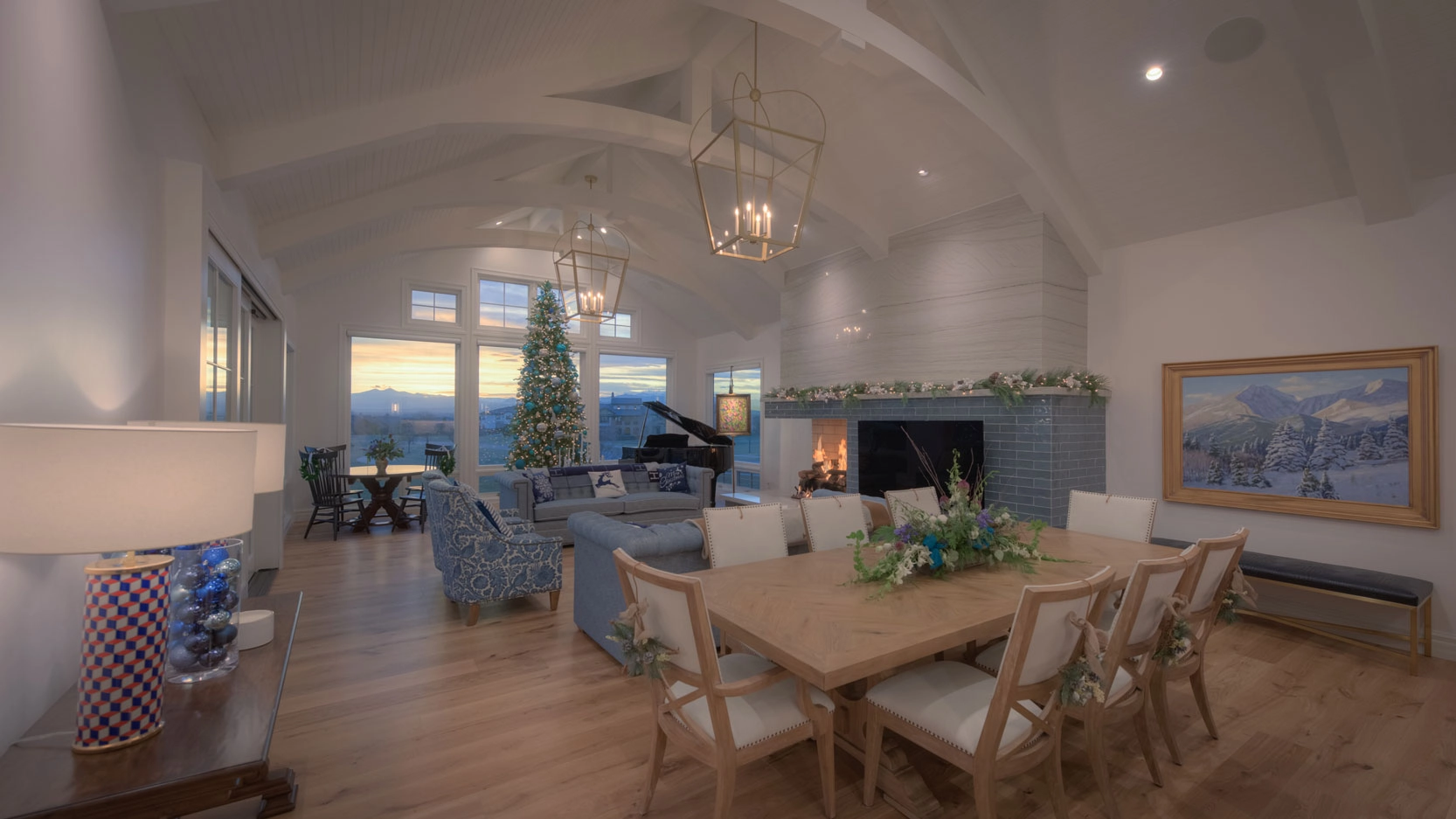 A large living room/dining room