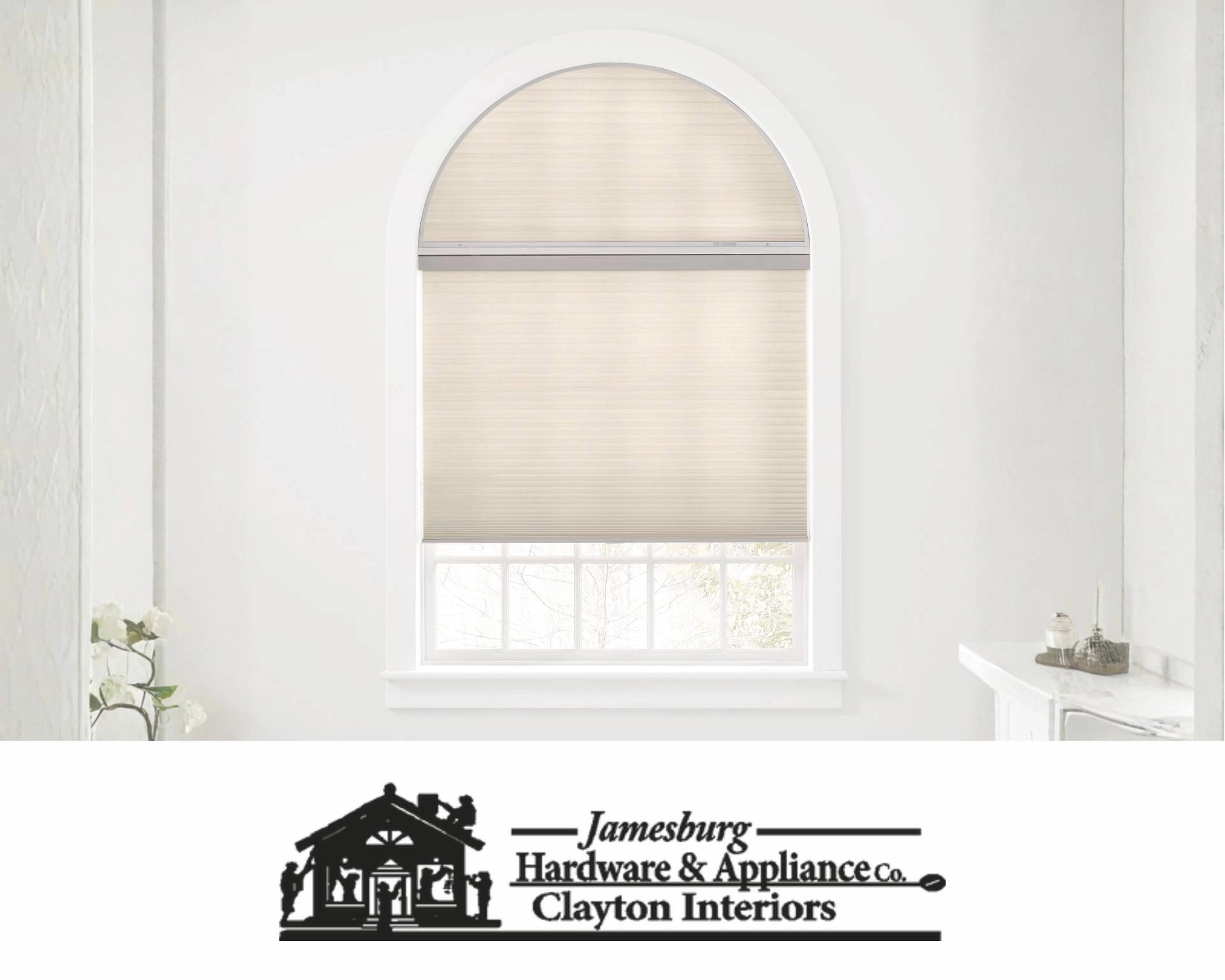 Hunter Douglas Duette® Cellular Shades on an arched window near Monroe Township, New Jersey (NJ)