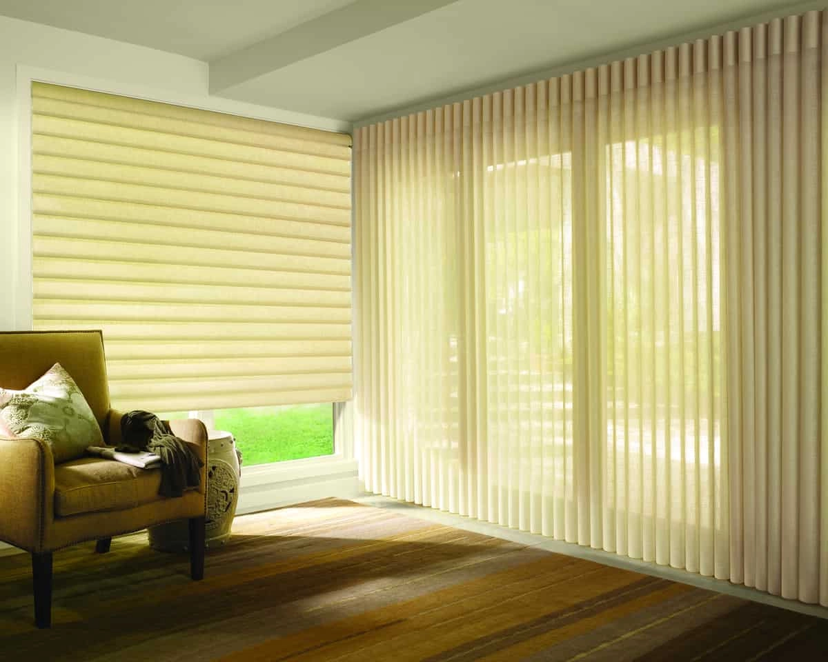 Hunter Douglas Vignette® Modern Roman Shades, motorized shades for your living room near Anaheim, California (CA).
