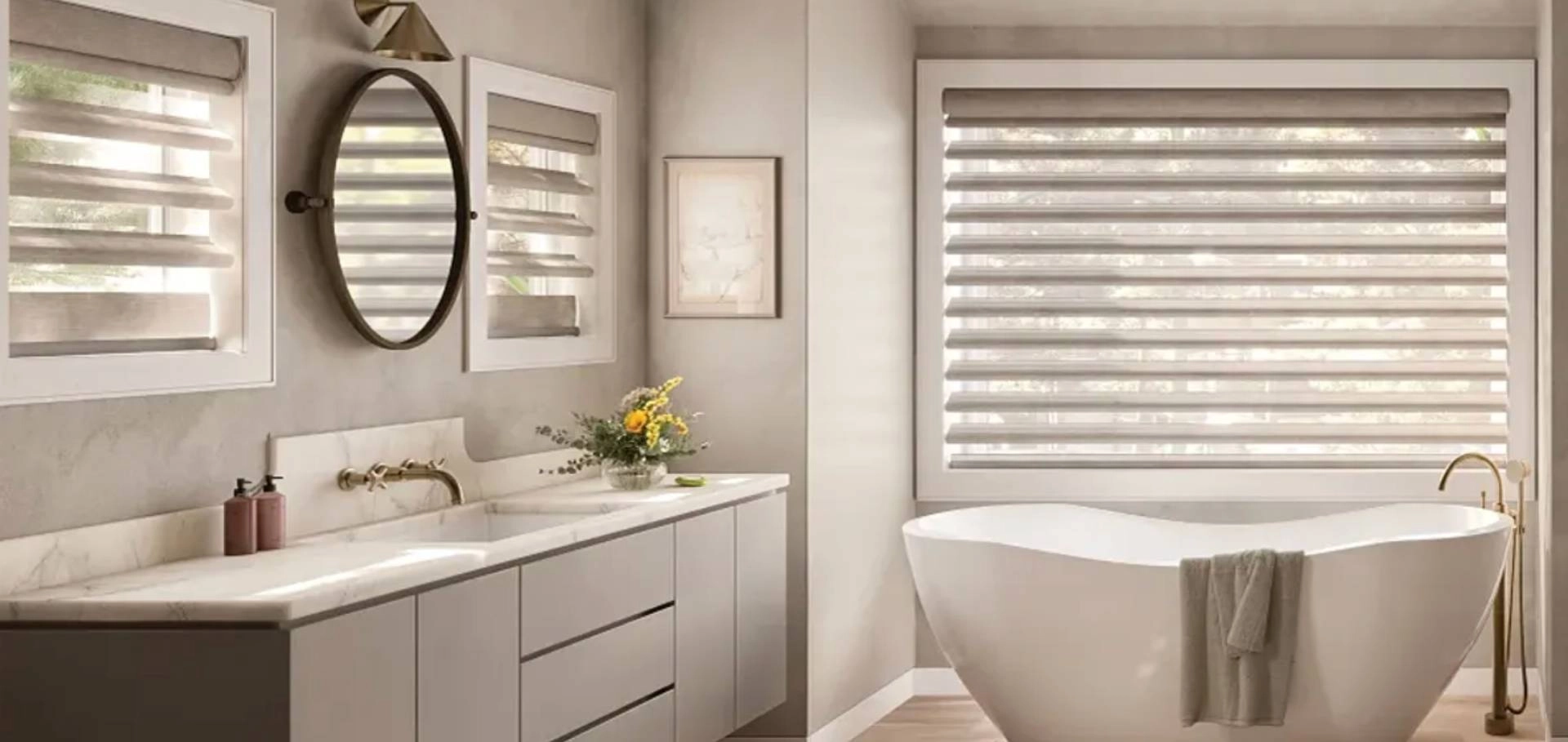Hunter Douglas Pirouette® Sheer Shades in a bathroom near Newburgh, New York