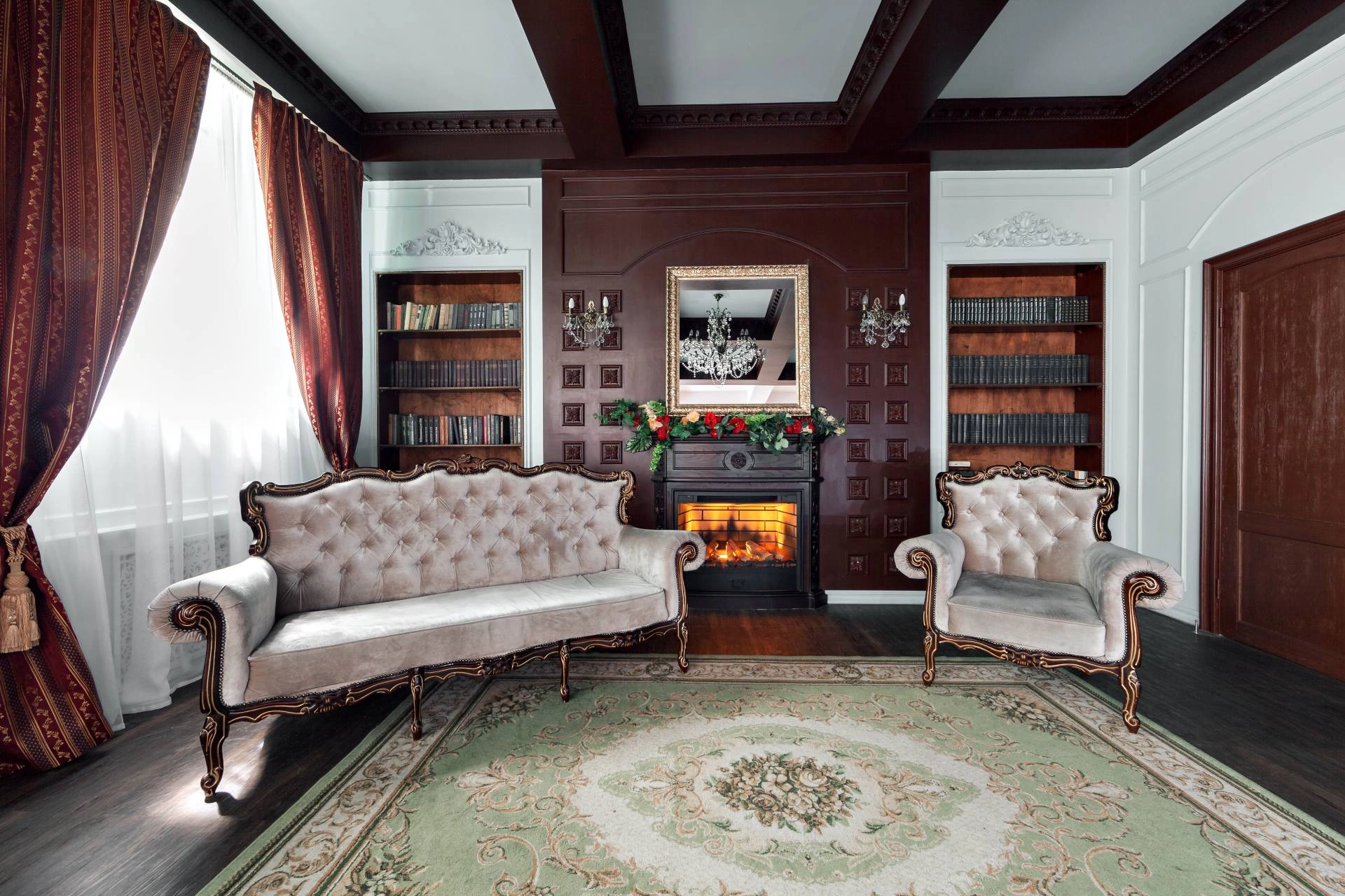 A fully furnished luxury Victorian home library near Boone, North Carolina