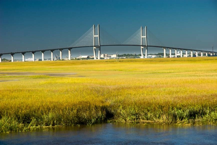 Sidney Lanier Bridge spanning the Brunswick River in Brunswick, GA.