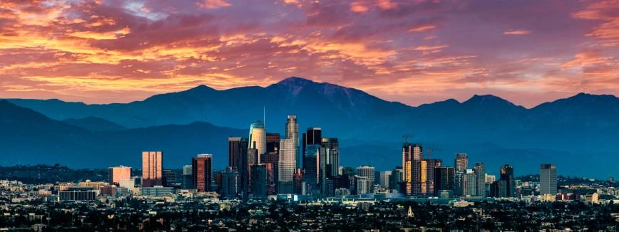 Scenic image of Los Angeles, CA, skyline at dusk.