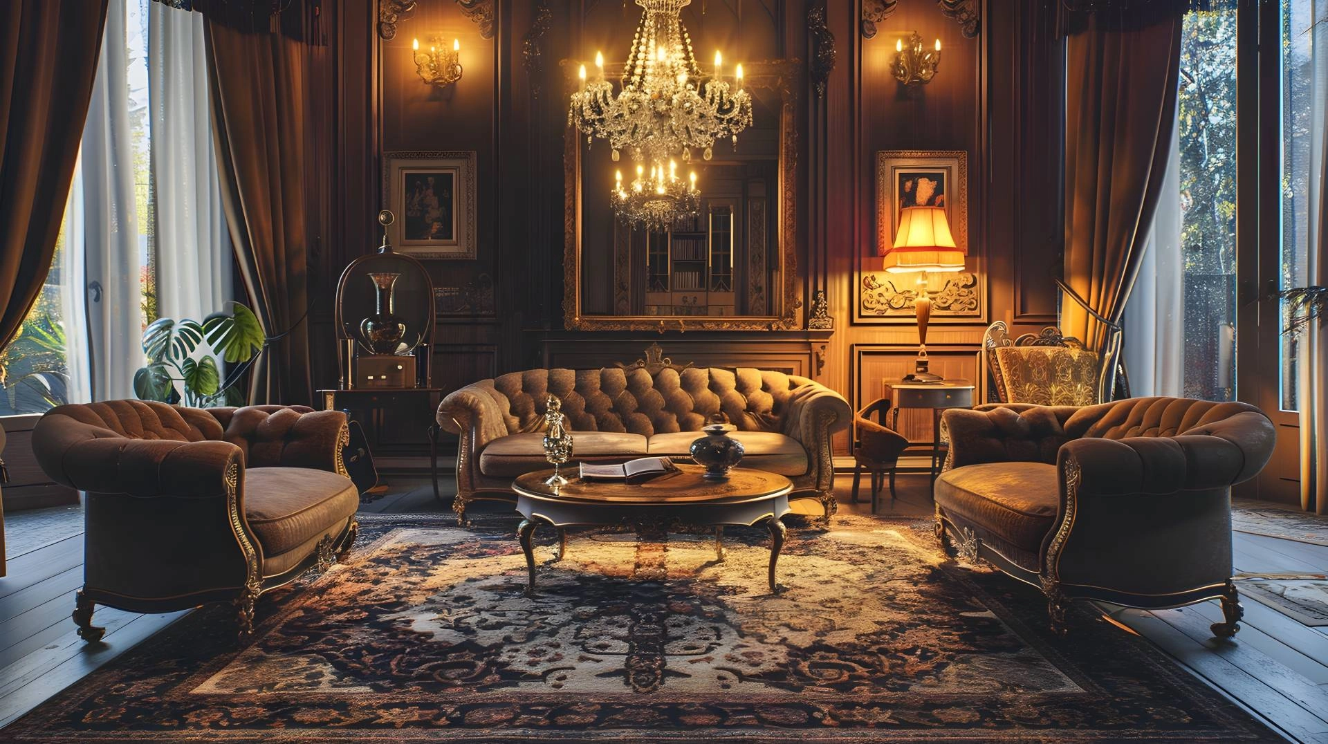 A formal sitting room with a luxurious design style and drapery near Newhall, CA