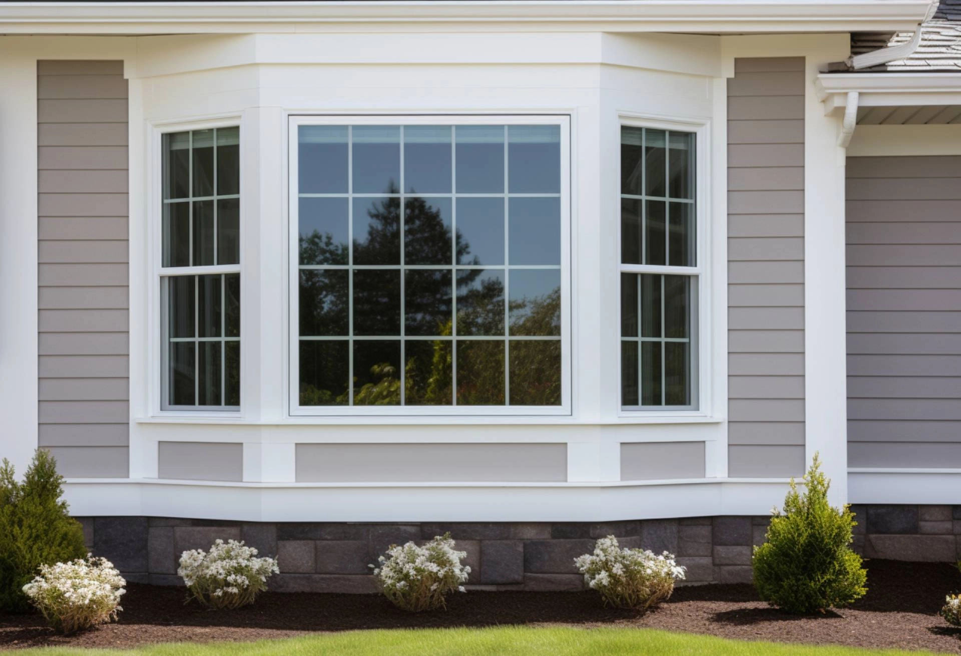 Exterior view of a bay window with raised Roman shades at Desert Shades and Drapery near Phoenix, AZ