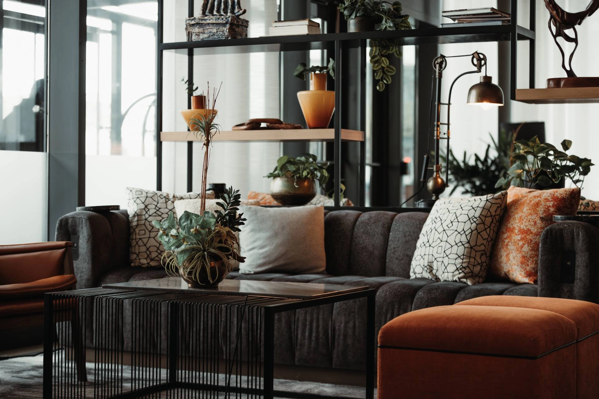 A transitional-inspired interior design for a living room near Boone, North Carolina.