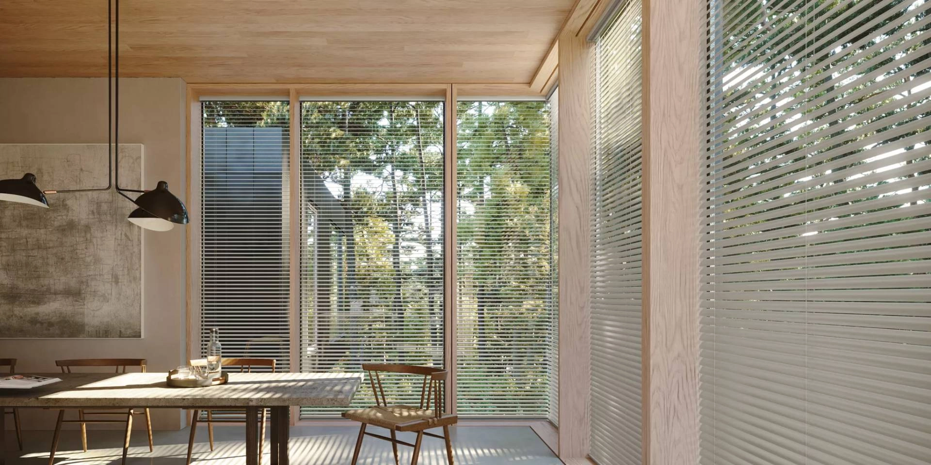 Modern Precious Metals® window blinds in dining room near Barrington, IL