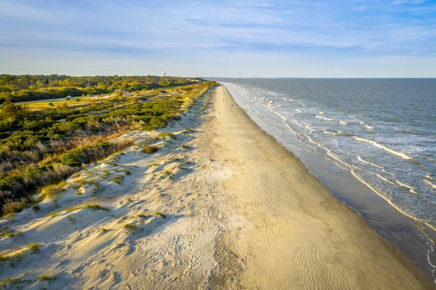 Aerial view of Sea Island, GA, down the coastline near Sea Island, GA