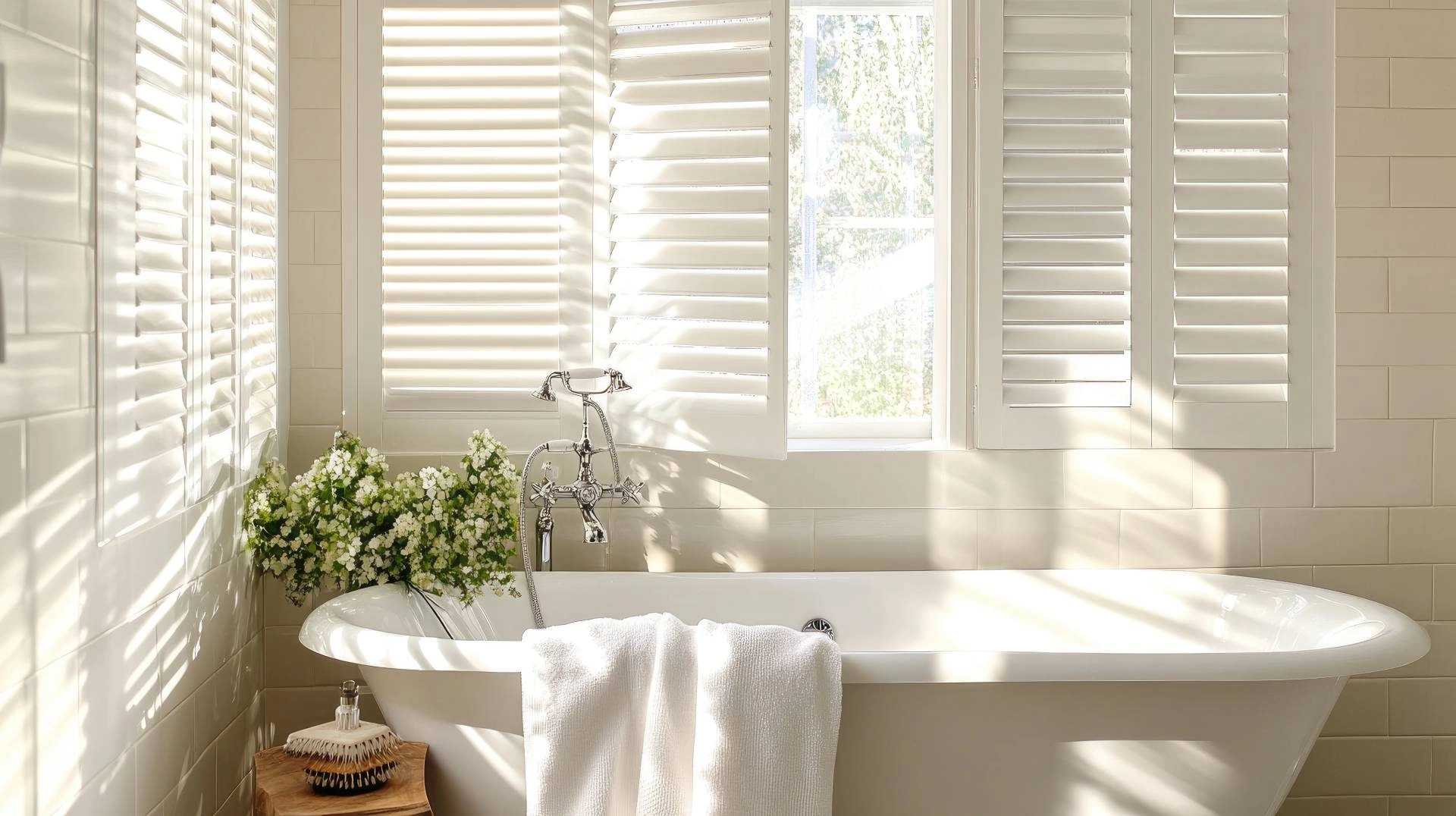 Interior shutters in a residential bathroom near Santa Rosa, California