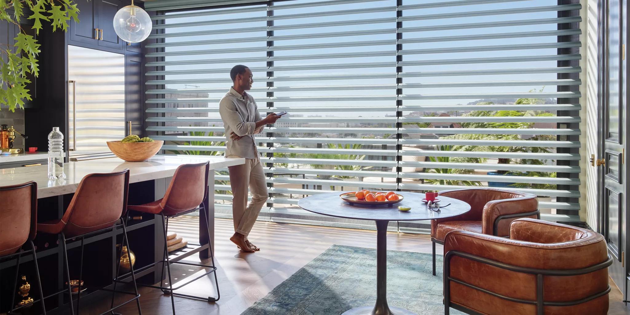 Pirouette blinds in Kitchen with Powerview