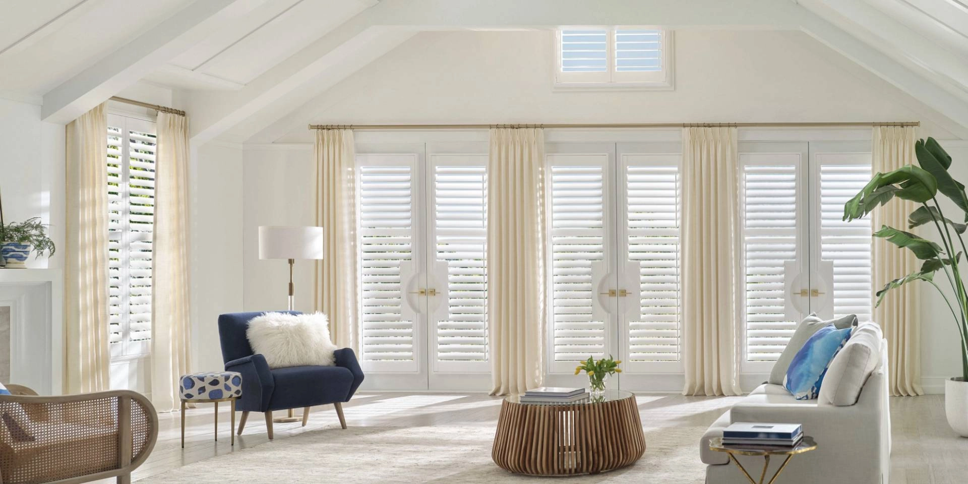 Gorgeous Hunter Douglas Palm Beach™ Polysatin™ Vinyl Shutters as window coverings for French doors