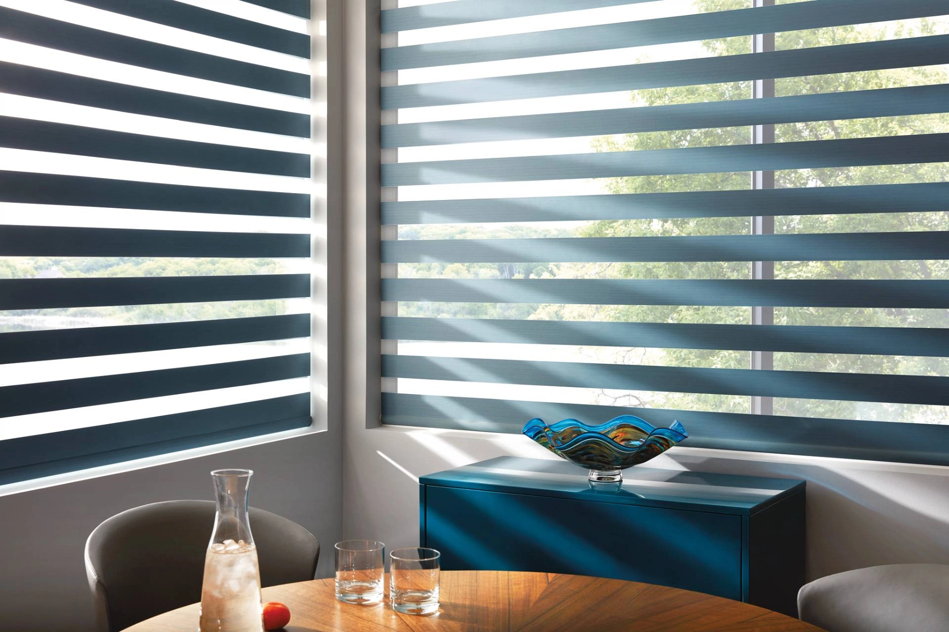 Zebra shades provide both privacy and light control near O'Fallon, Missouri