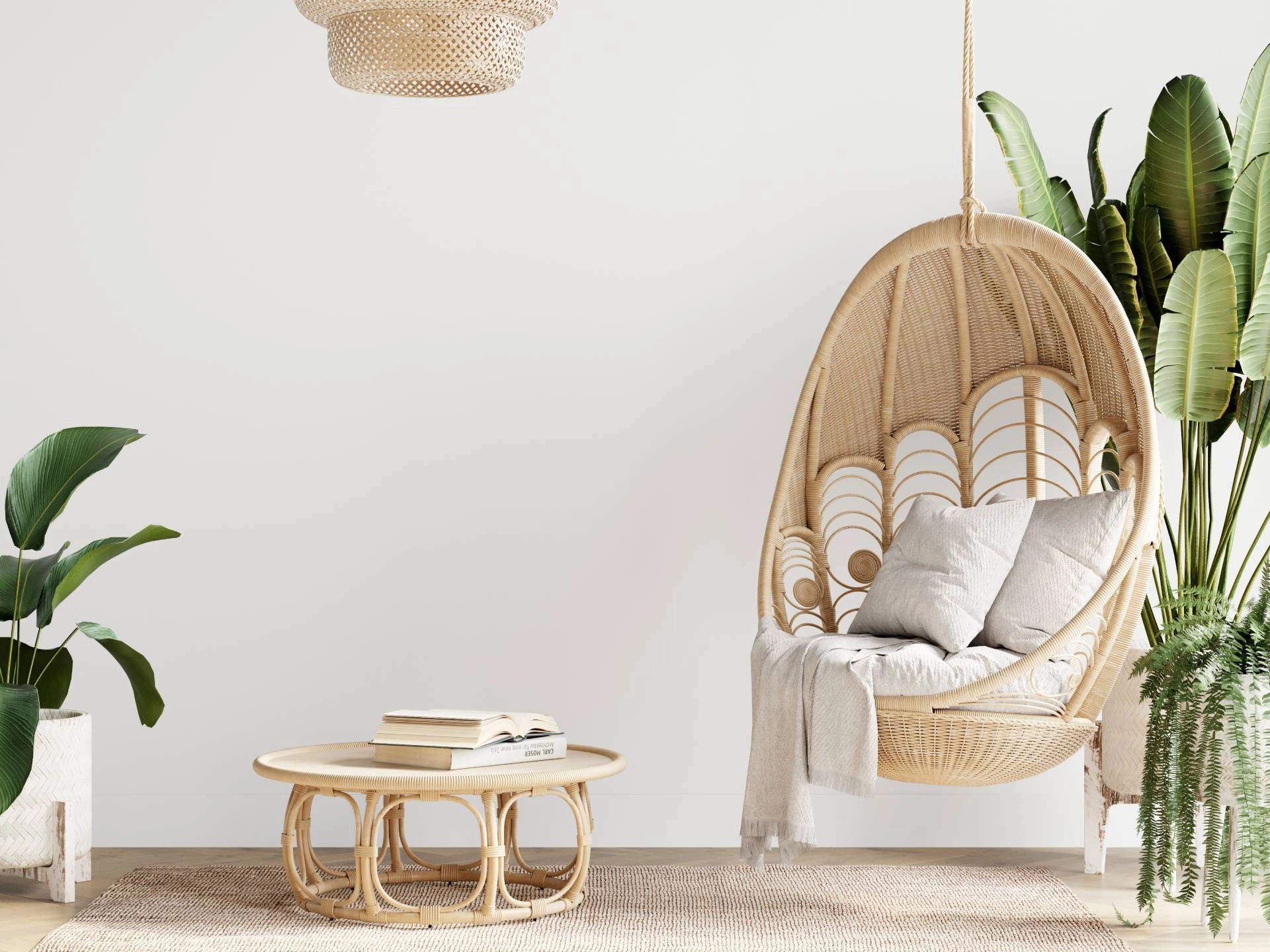 A Boho Chic interior design with a neutral color palette near Boone, North Carolina.