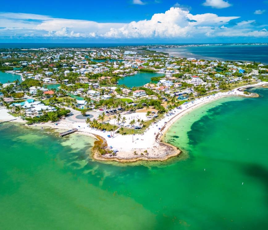 An aerial view of Marathon, Florida, from near Sombrero Beach