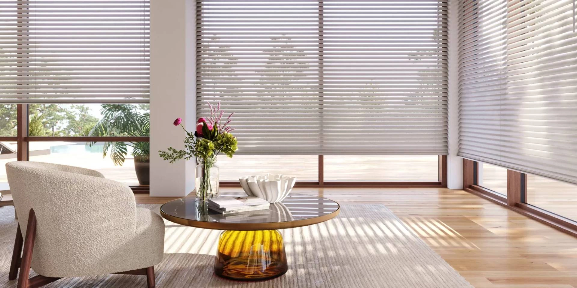 Hunter Douglas Aria™ Fabric Blinds covering windows in a living room near Tucson, AZ,