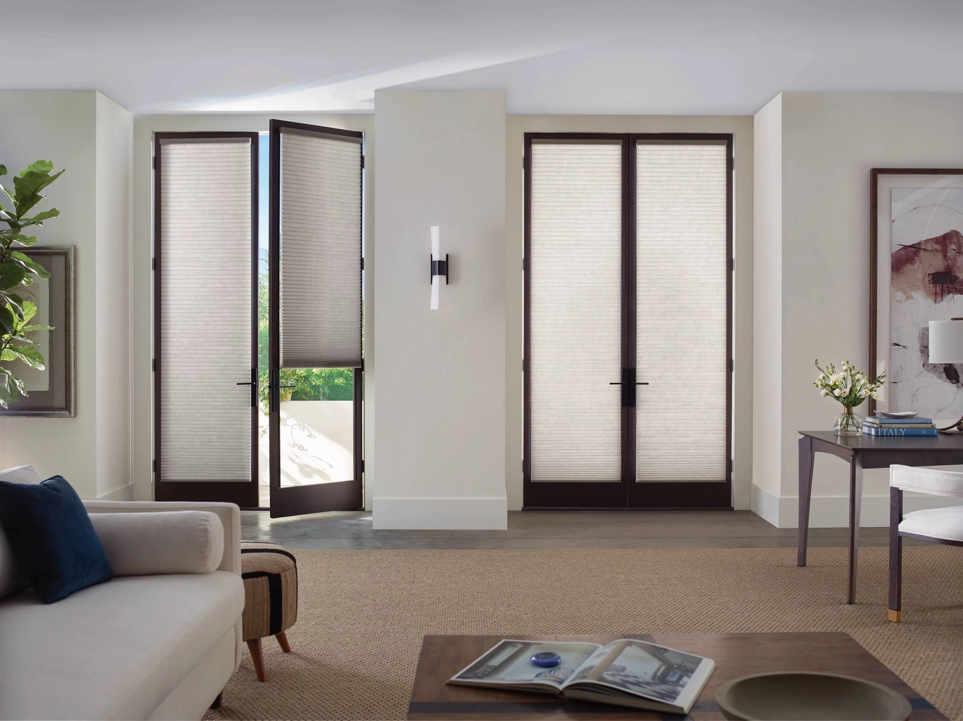 Hunter Douglas Duette® Cellular Shades with Vertiglide™ as patio door window treatments near Arvada, CO.