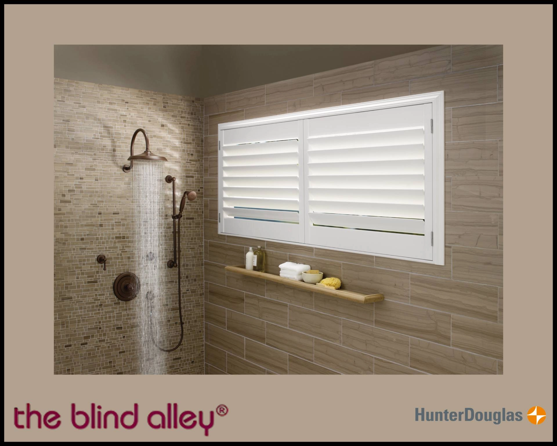 Hunter Douglas Palm Beach™ Polysatin™ Vinyl Shutters in a bathroom near Bellevue, Washington (WA)