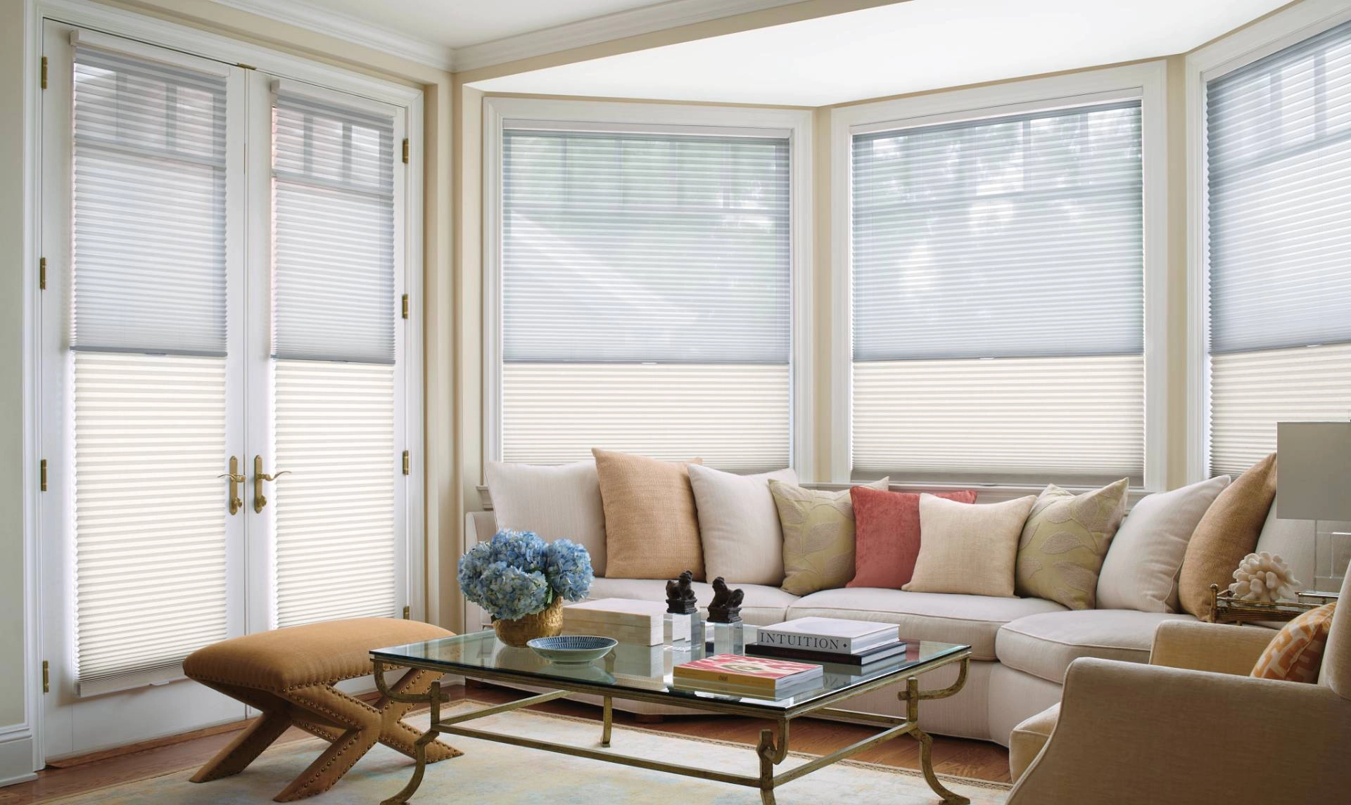 Hunter Douglas Duette® Cellular Shades in a bay window near Costa Mesa, California (CA)
