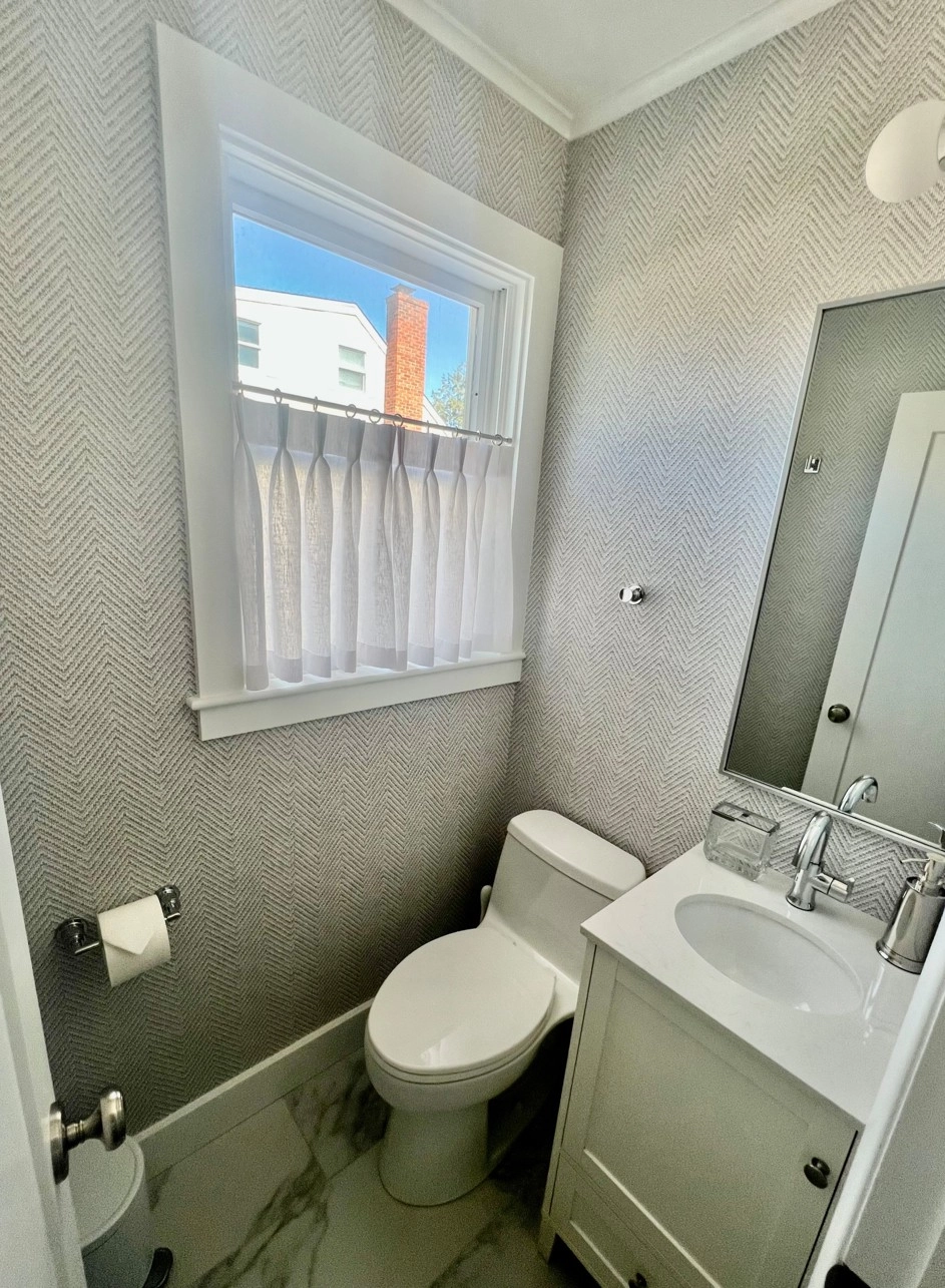 Drapery in a bathroom window